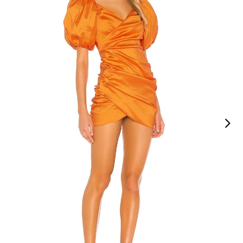 Elegant Orange Puff Sleeve Dress